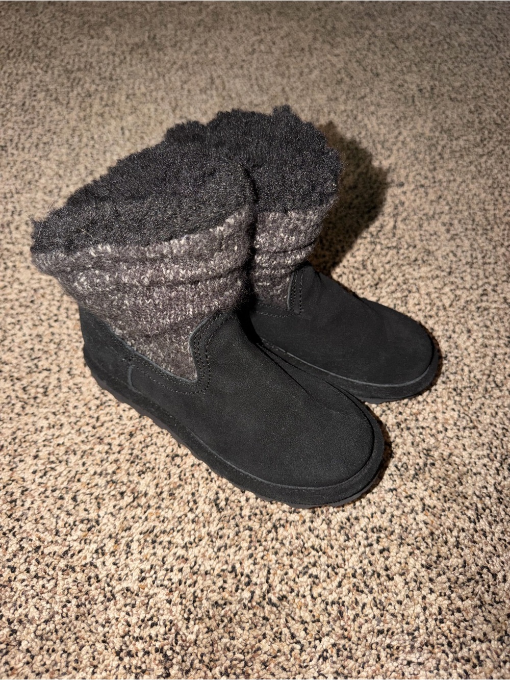 Girls BearPaw Virginia 2133 Black Suede Wool Blend Ankle Boot